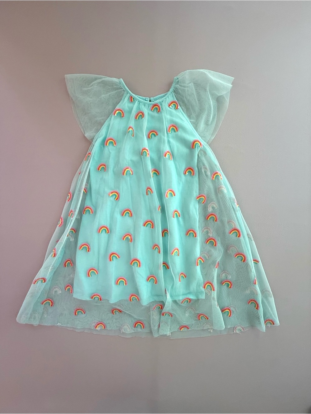 Hatley Mini Boden Shimmer Rainbows Tulle Dress 6 Girls; Flutter Sleeves Twirl